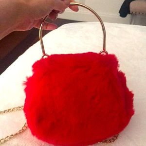 Red fur handbag